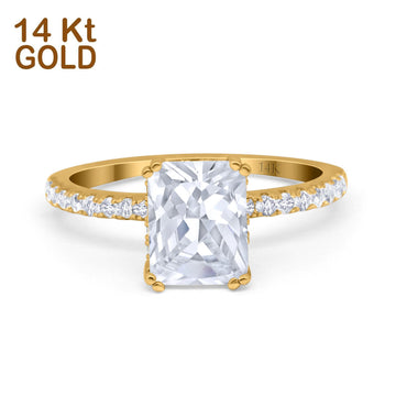 14K Yellow Gold Art Deco Radiant Cut Engagement Ring Simulated Cubic Zirconia